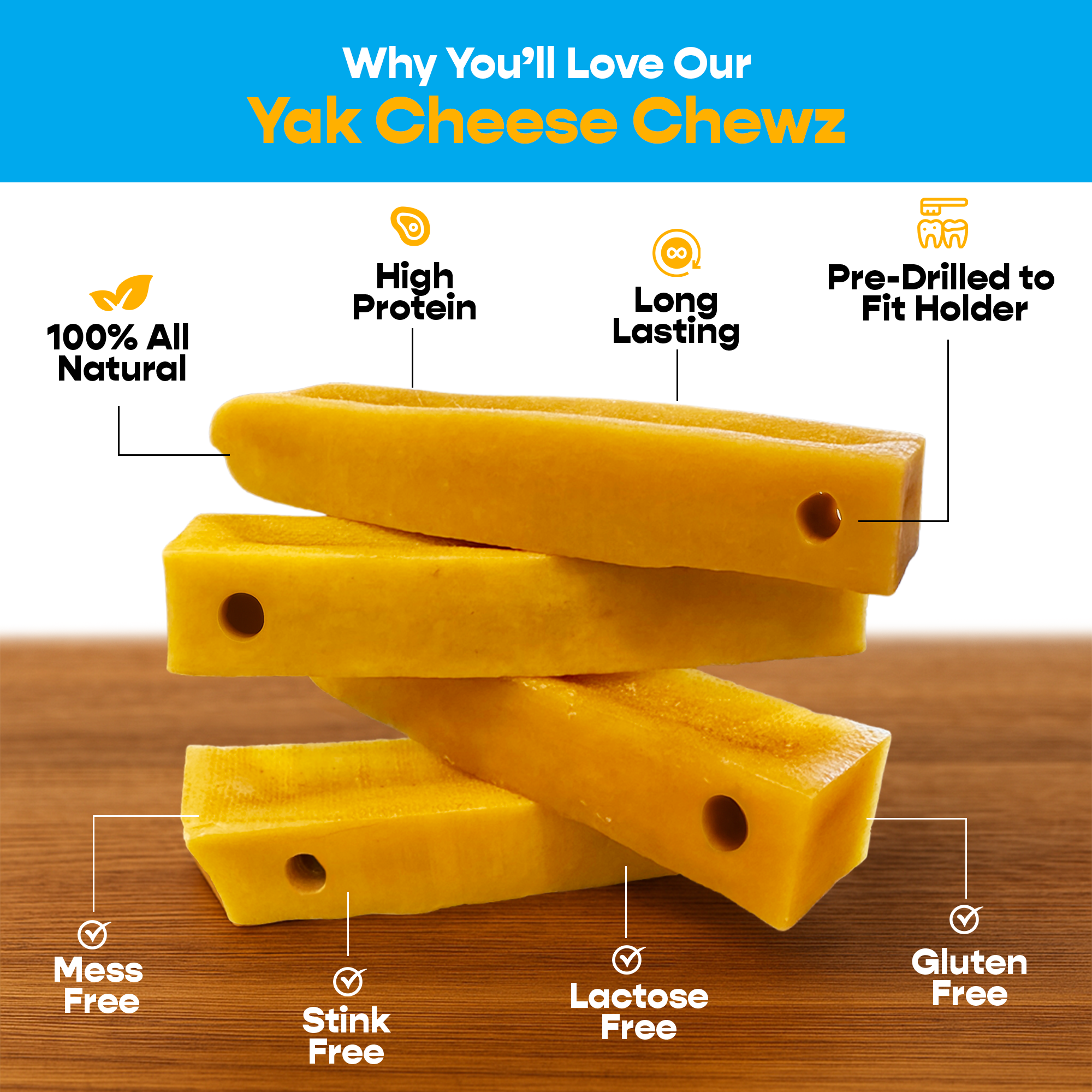 4 Pack Large Yak Cheese - Bully Bone Pro Included